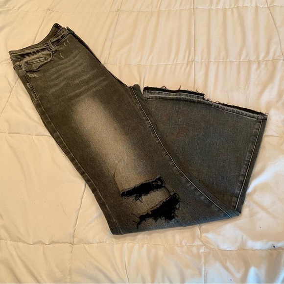 Risen High Rise & Wide Flare Jeans, Black Ombré, Size 1XL - Picture 6 of 12